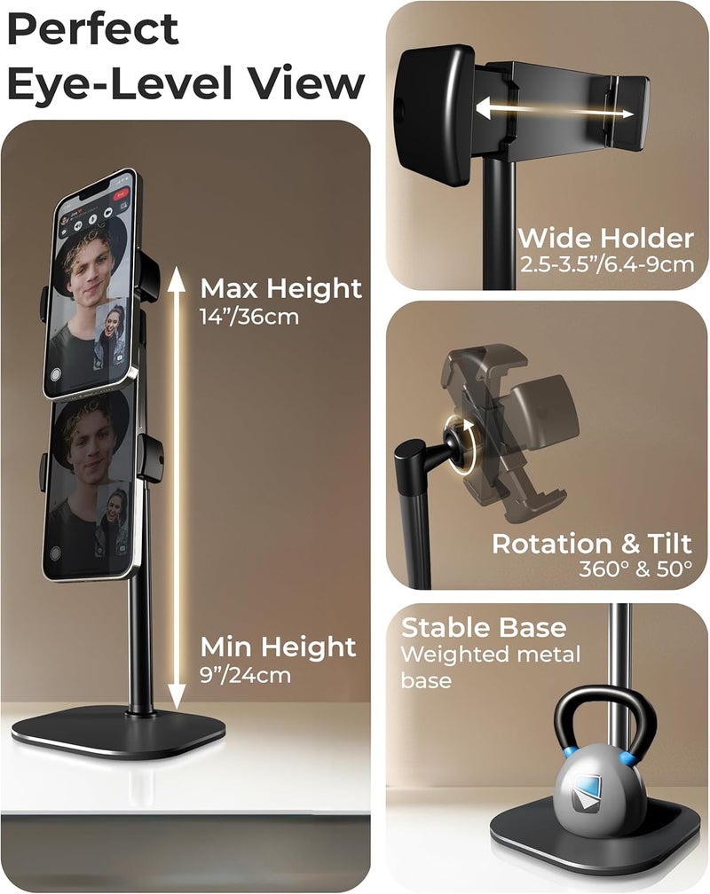 cooper ChatStand, Adjustable Cell Phone Stand for Desk, Phone Stand for Recording, iPhone Holder for Filming, Small Tripod for iPhone, Fits Samsung, Android Smartphones, (Night Black) - Image 3
